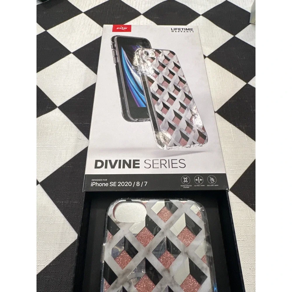 Zizo Divine Series iPhone SE 2020 8 7 Case Pink Glitter Geometric Marble Geo
